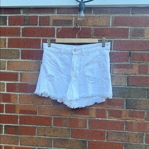 Frayed Hem White Denim Shorts